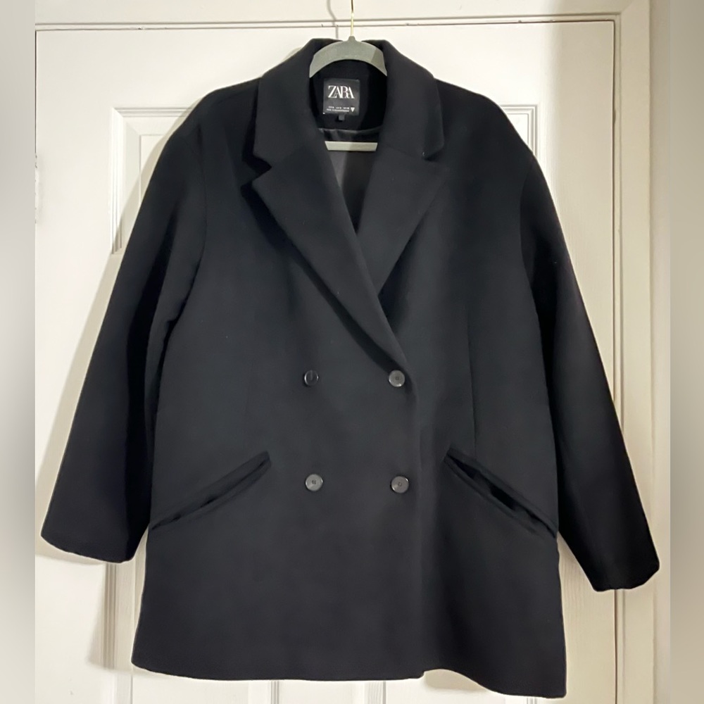Zara oversized wool blend double breasted peacoat